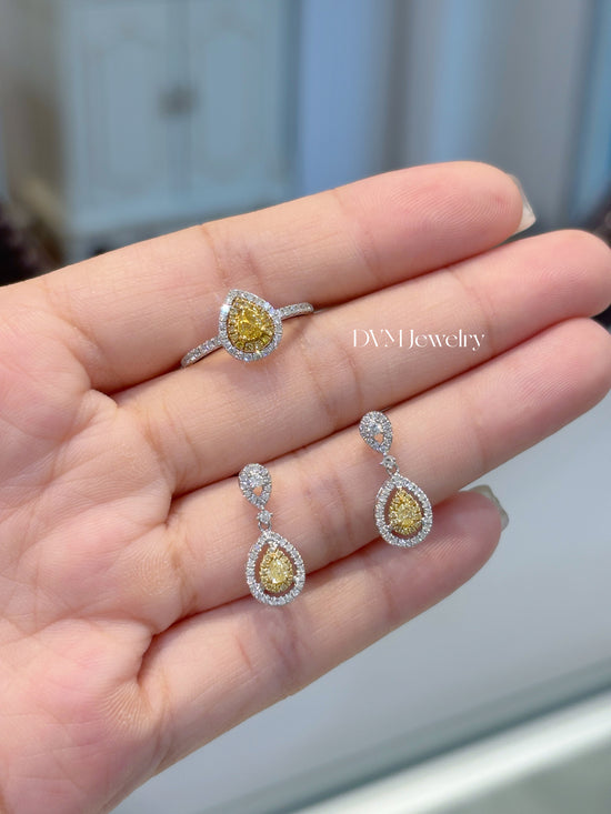18K WHITE GOLD YELLOW DIAMOND EARRING | Dey0001