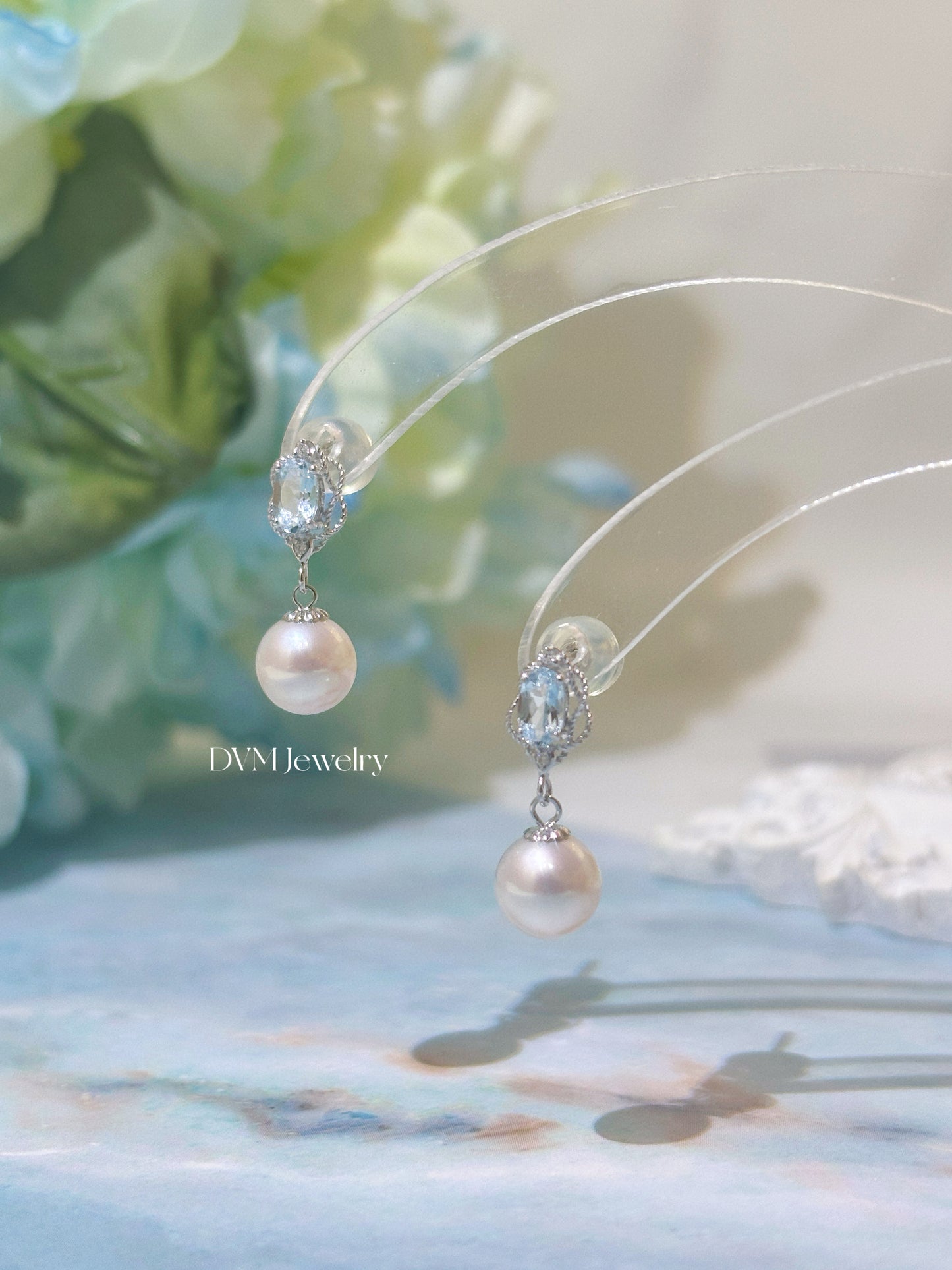 18K WHITE GOLD AQUAMARINE PEARL EARRING | Pe0032