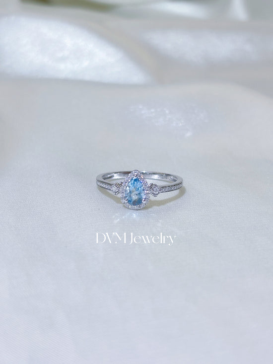 18K GOLD AQUAMARINE DIAMOND RING | Gra0003