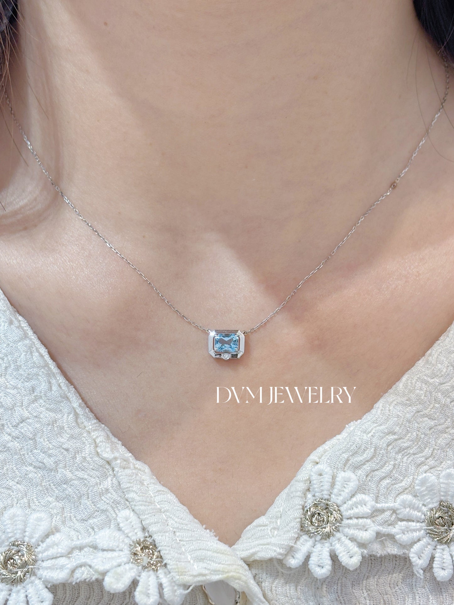 18K WHITE GOLD AQUAMARINE NECKLACE |Gpa0009