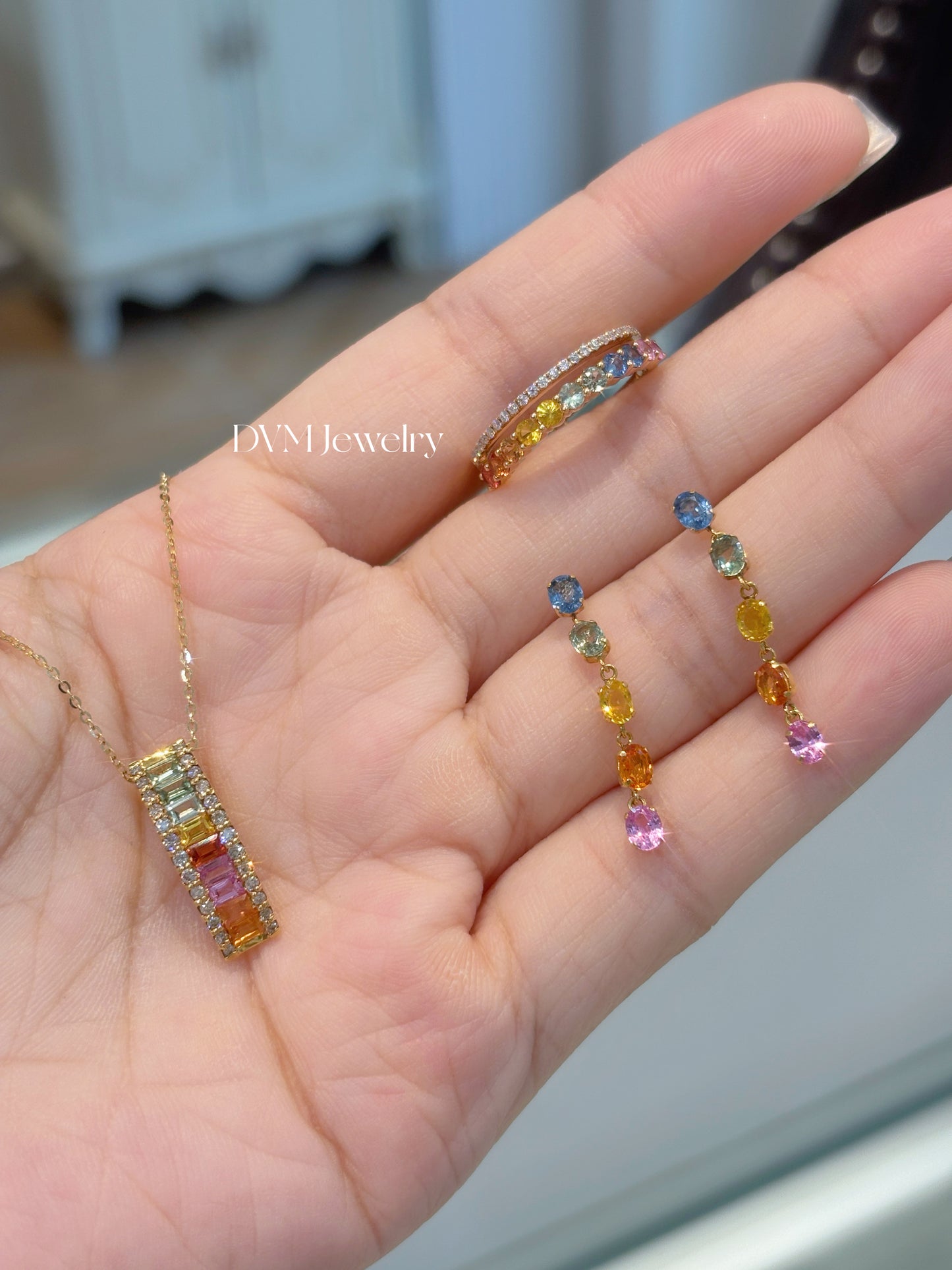 18K GOLD RAINBOW SAPPHIRE EARRING | Ger0001