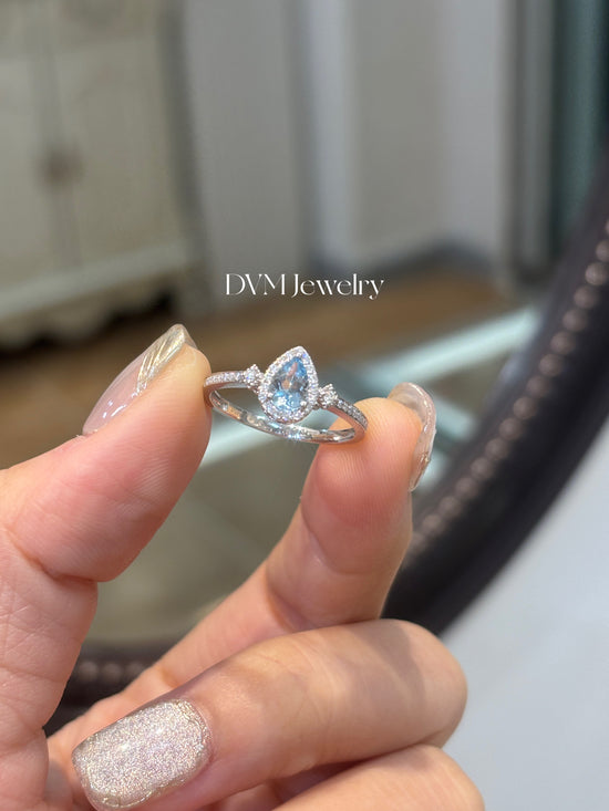 18K GOLD AQUAMARINE DIAMOND RING | Gra0003