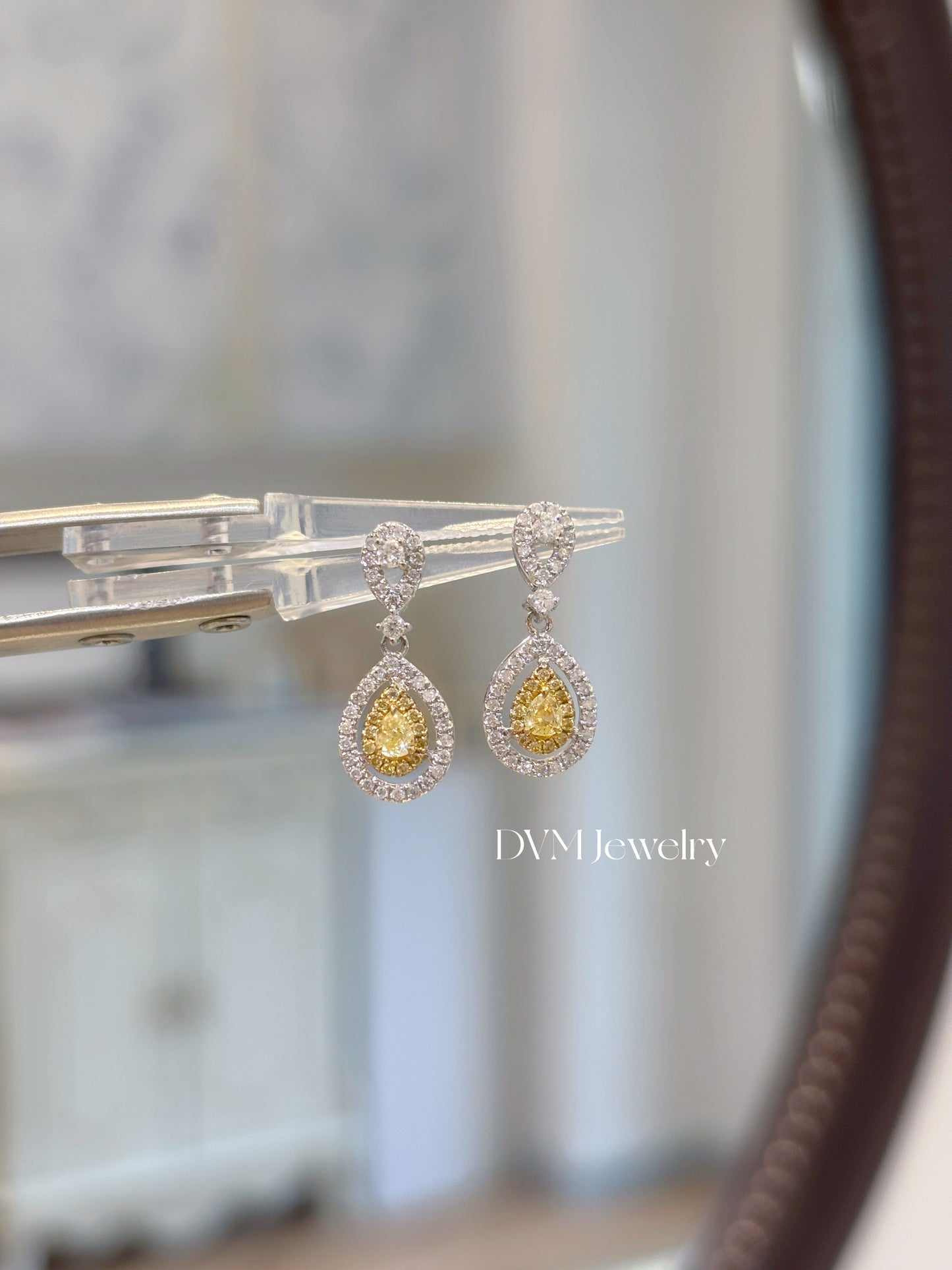 18K WHITE GOLD YELLOW DIAMOND EARRING | Dey0001