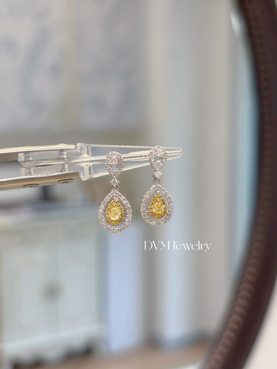 18K WHITE GOLD YELLOW DIAMOND EARRING | Dey0001