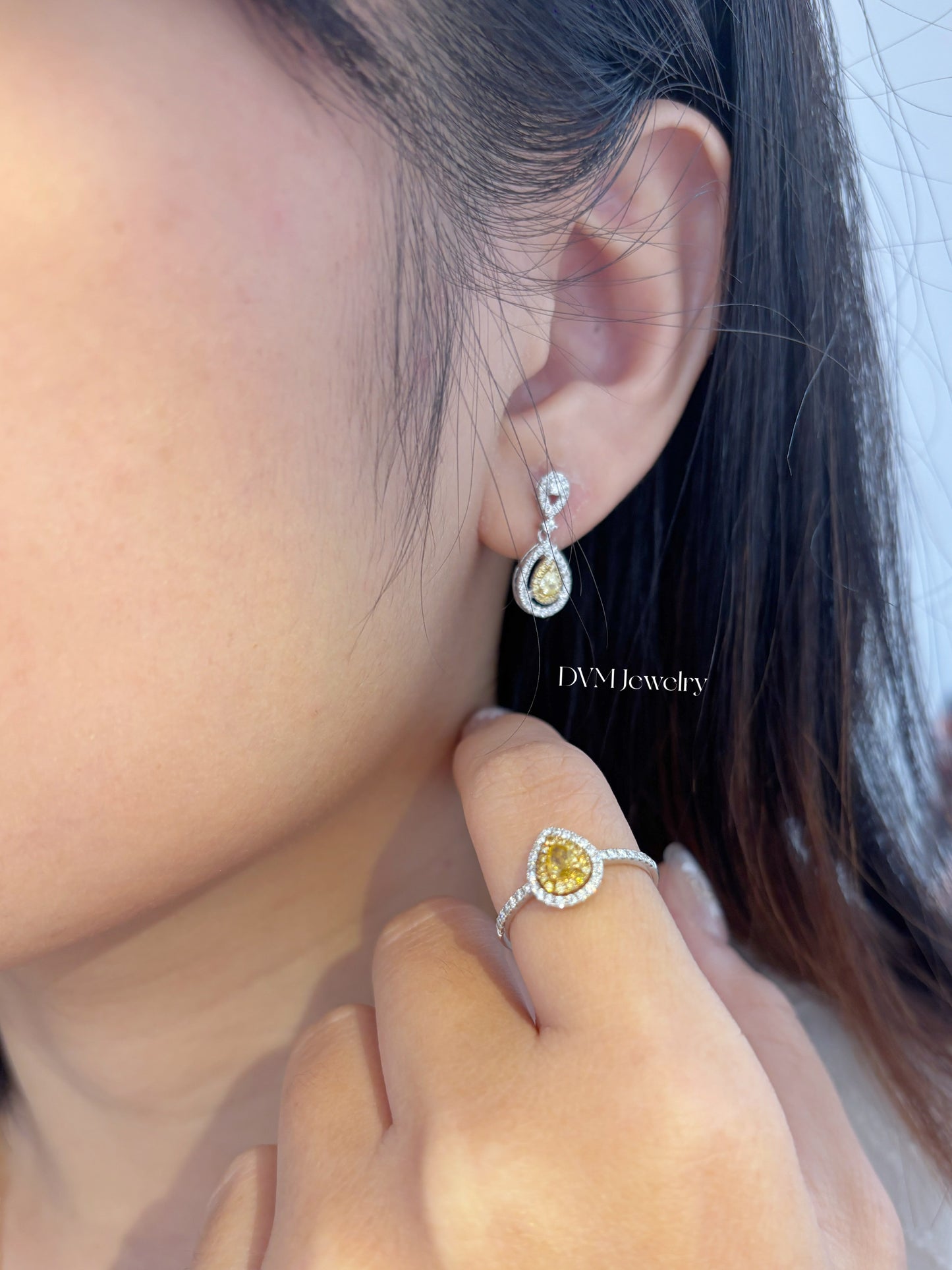 18K WHITE GOLD YELLOW DIAMOND EARRING | Dey0001