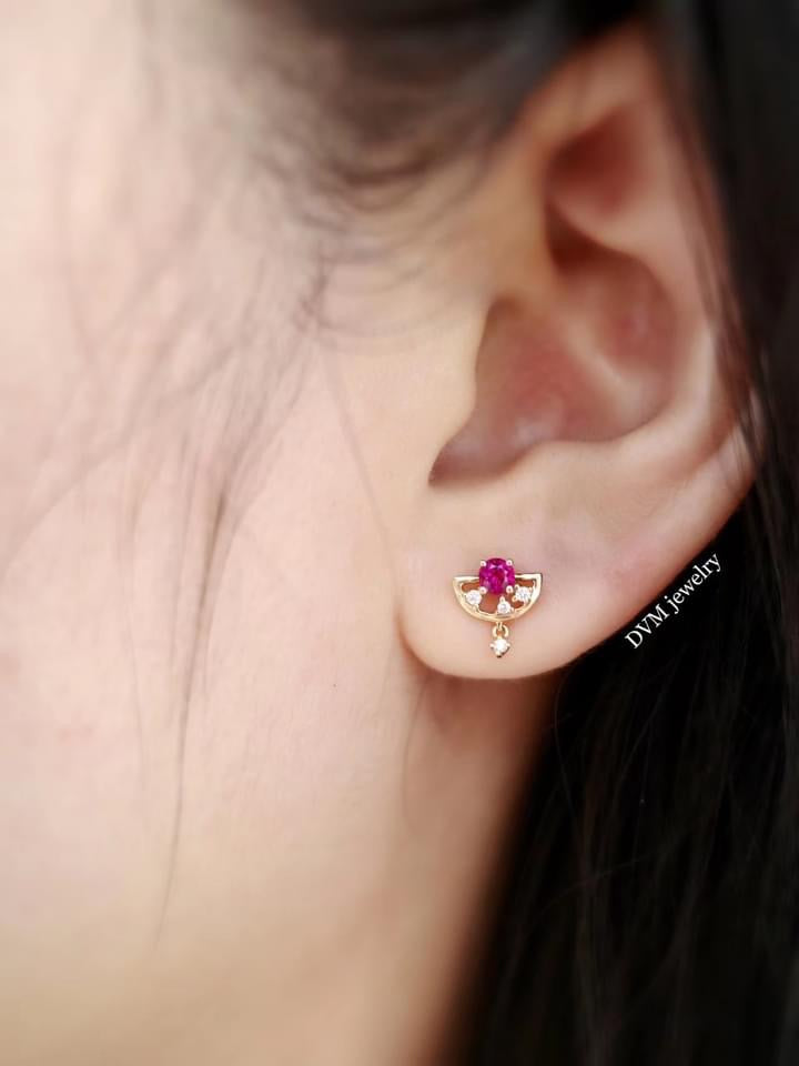 需訂製-18K GOLD PINK RUBY EARRING | Geru0011