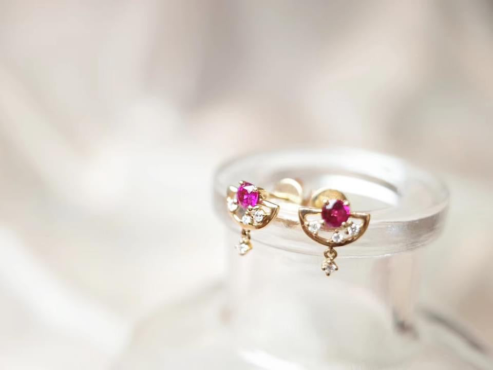 需訂製-18K GOLD PINK RUBY EARRING | Geru0011