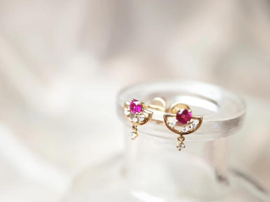 需訂製-18K GOLD PINK RUBY EARRING | Geru0011