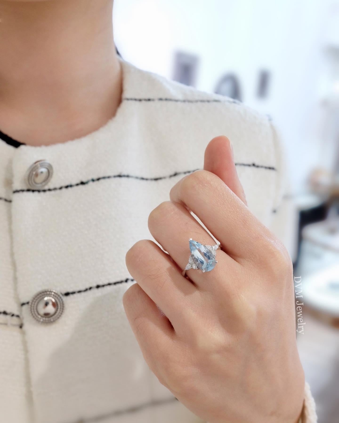 18K GOLD AQUAMARINE DIAMOND RING | Gra0009