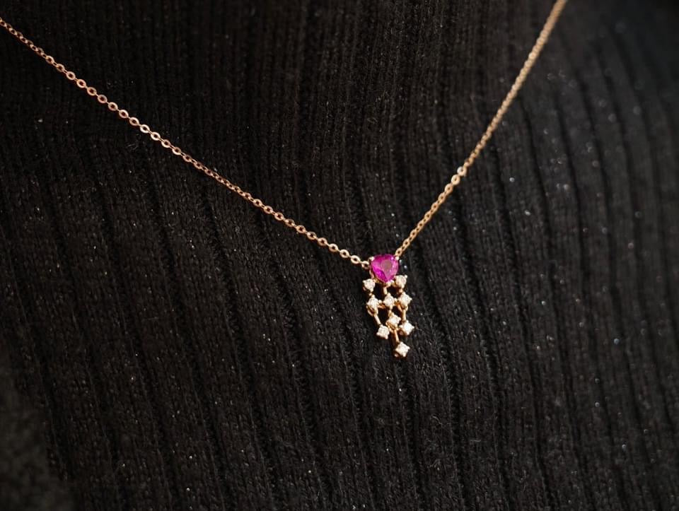需訂製-18K GOLD PINK RUBY NECKLACE | Gnru0002