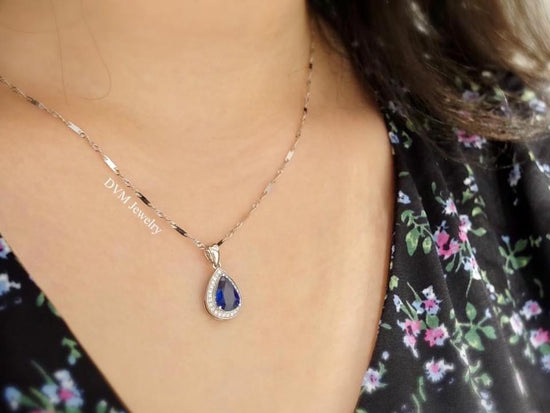 18K GOLD SAPPHIRE DIAMOND PENDANT | Gps0015