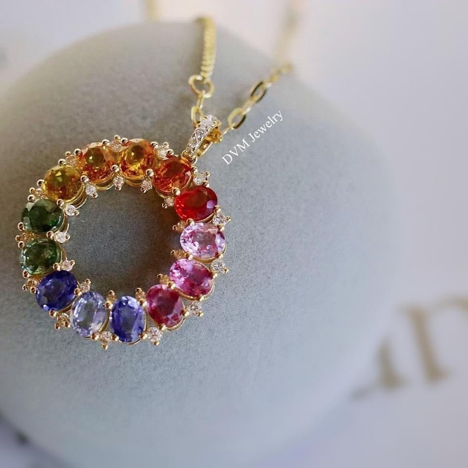需訂製-18K GOLD RAINBOW SAPPHIRE PENDANT