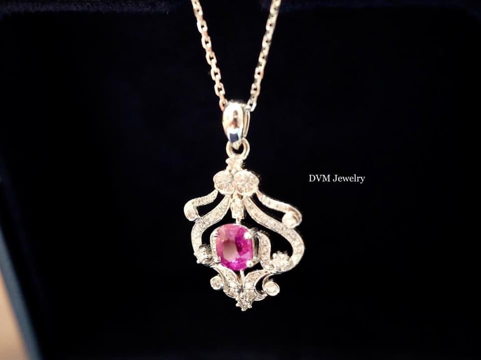 需訂製-18K GOLD PINK SAPPHIRE DIAMOND NECKLACE | Gns0003