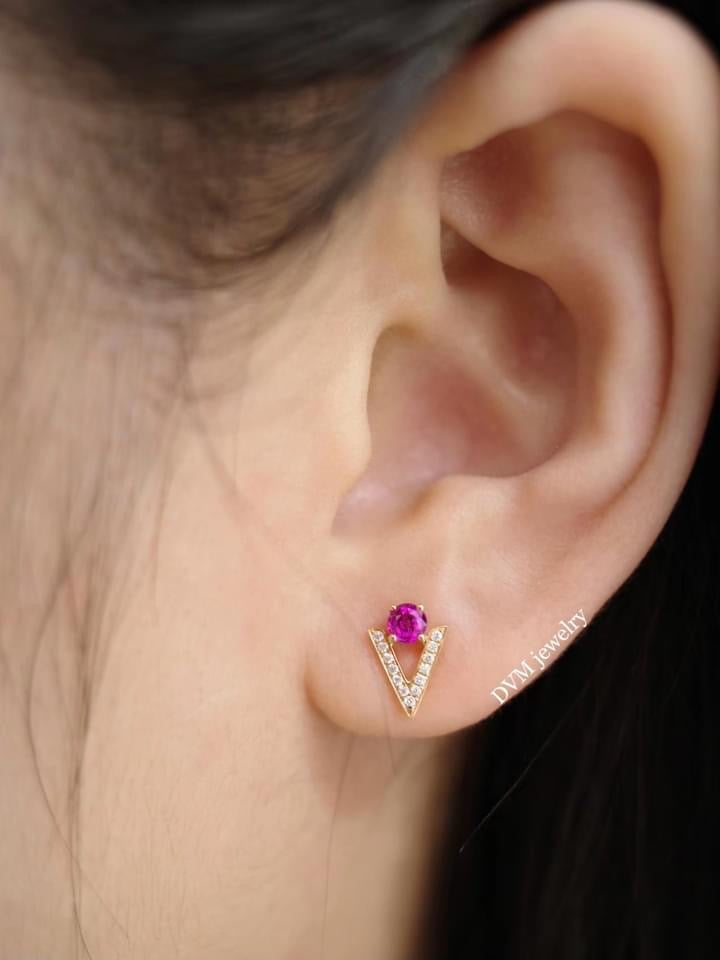 需訂製-18K GOLD PINK RUBY EARRING | Geru0013