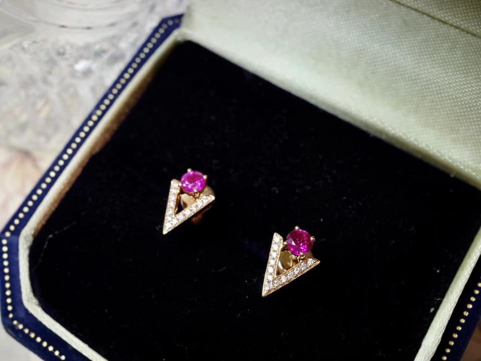 需訂製-18K GOLD PINK RUBY EARRING | Geru0013