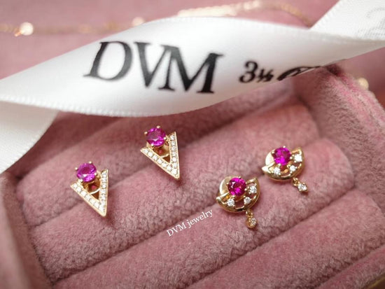 需訂製-18K GOLD PINK RUBY EARRING | Geru0013