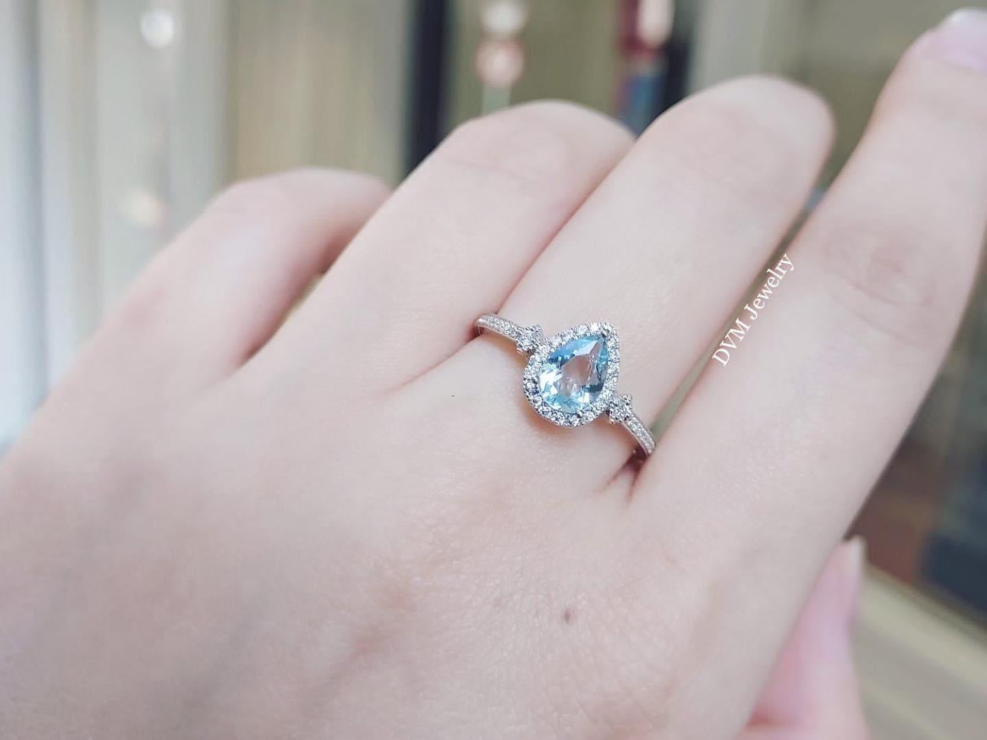 18K GOLD AQUAMARINE DIAMOND RING | Gra0003