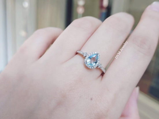 18K GOLD AQUAMARINE DIAMOND RING | Gra0003