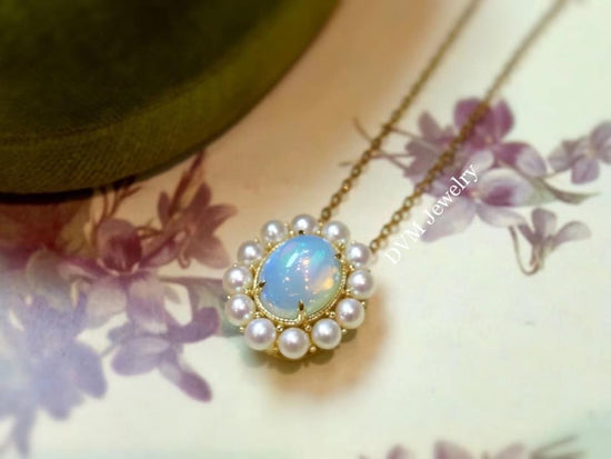 需訂製-18K GOLD OPAL&PEARL PENDANT | Gpo0006
