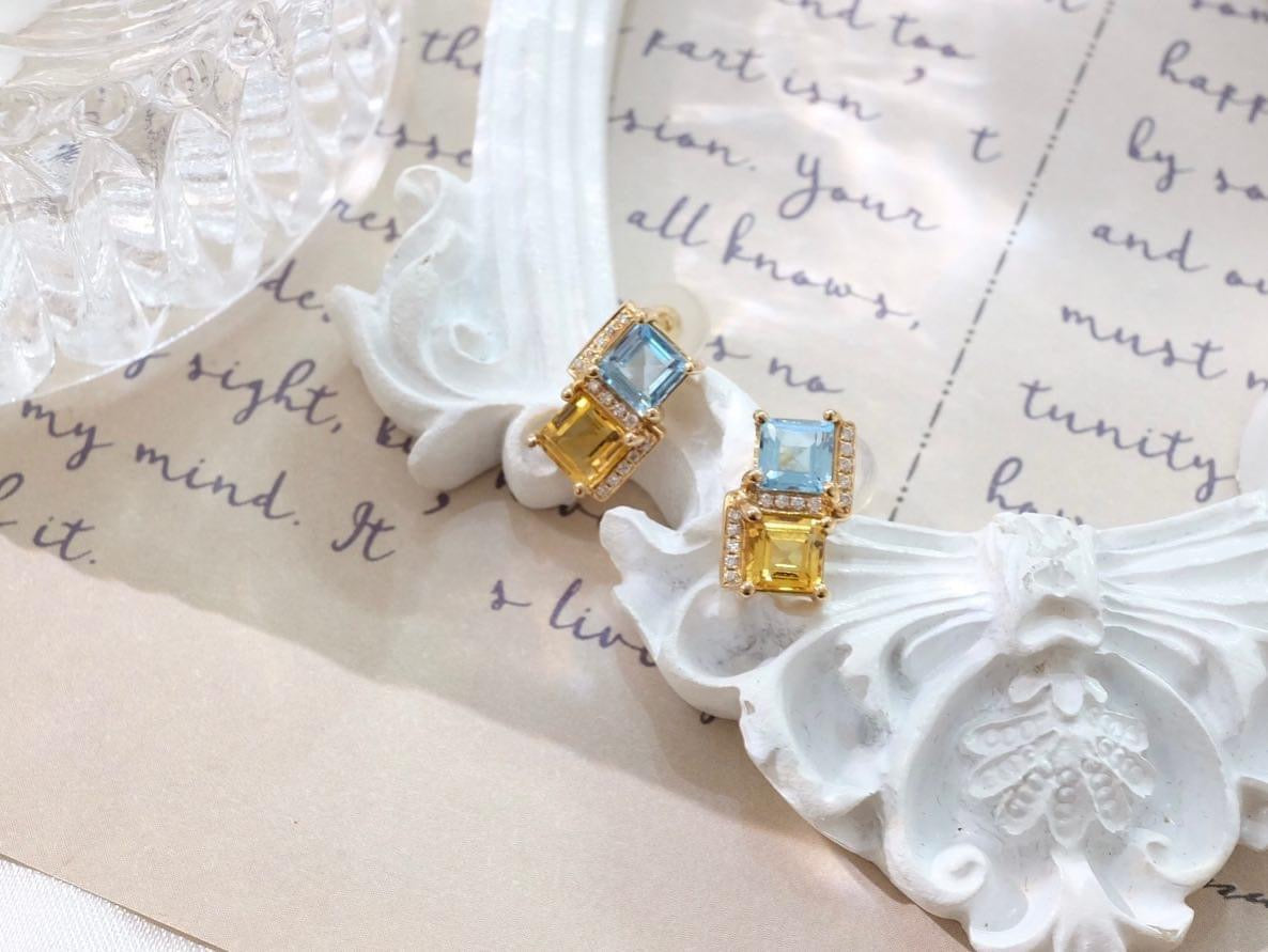 18K GOLD YELLOW SAPPHIRE TOPAZ EARRING | Gept0004